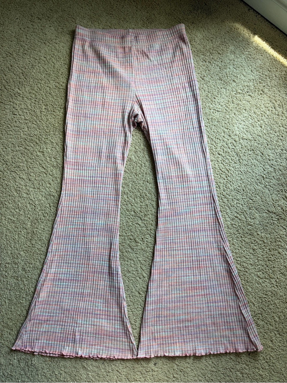 American Eagle Outfitters Pink Multicolor Ribbed Flare Leggings